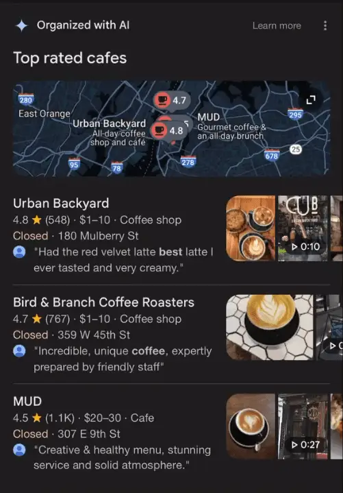 organized with ai within google search local ai SEO