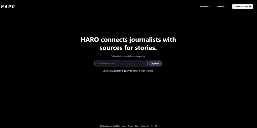 HARO landing page