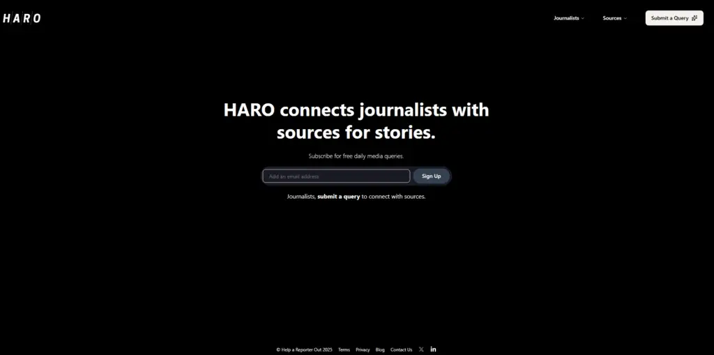 HARO landing page